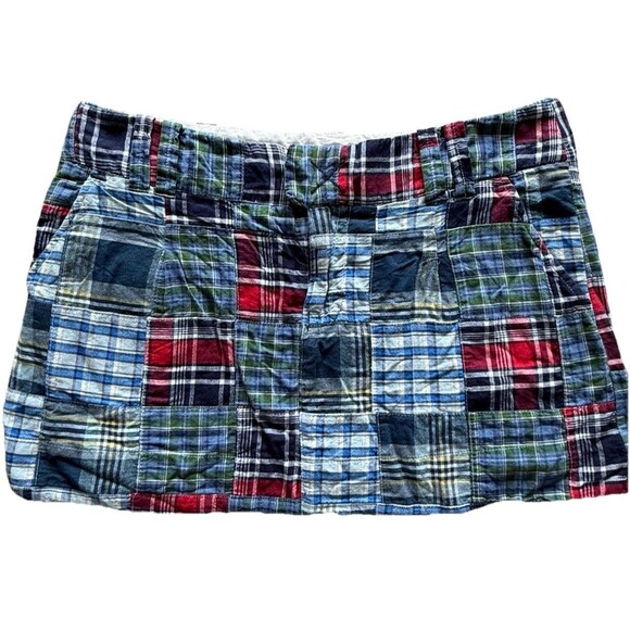 American Eagle Outfitters Dresses & Skirts - American Eagle Outfitters Madras Plaid Patchwork Micro Mini Skirt  Sz 8 Y2K VTG